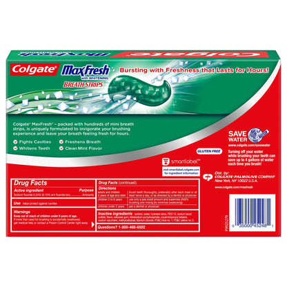 Colgate Max Fresh Whitening Toothpaste with Mini Breath Strips, Clean Mint, 36 Ounce (Pack of 6)