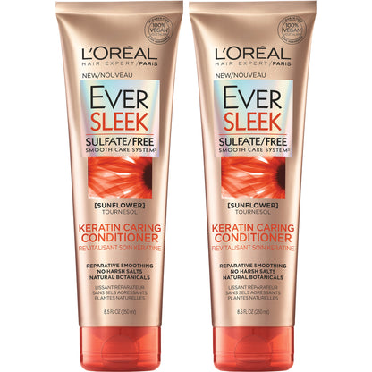 L’Oréal Paris EverSleek Sulfate Free Keratin Caring Conditioner with Sunflower Oil Fl, Fresh, 8.5 Ounce