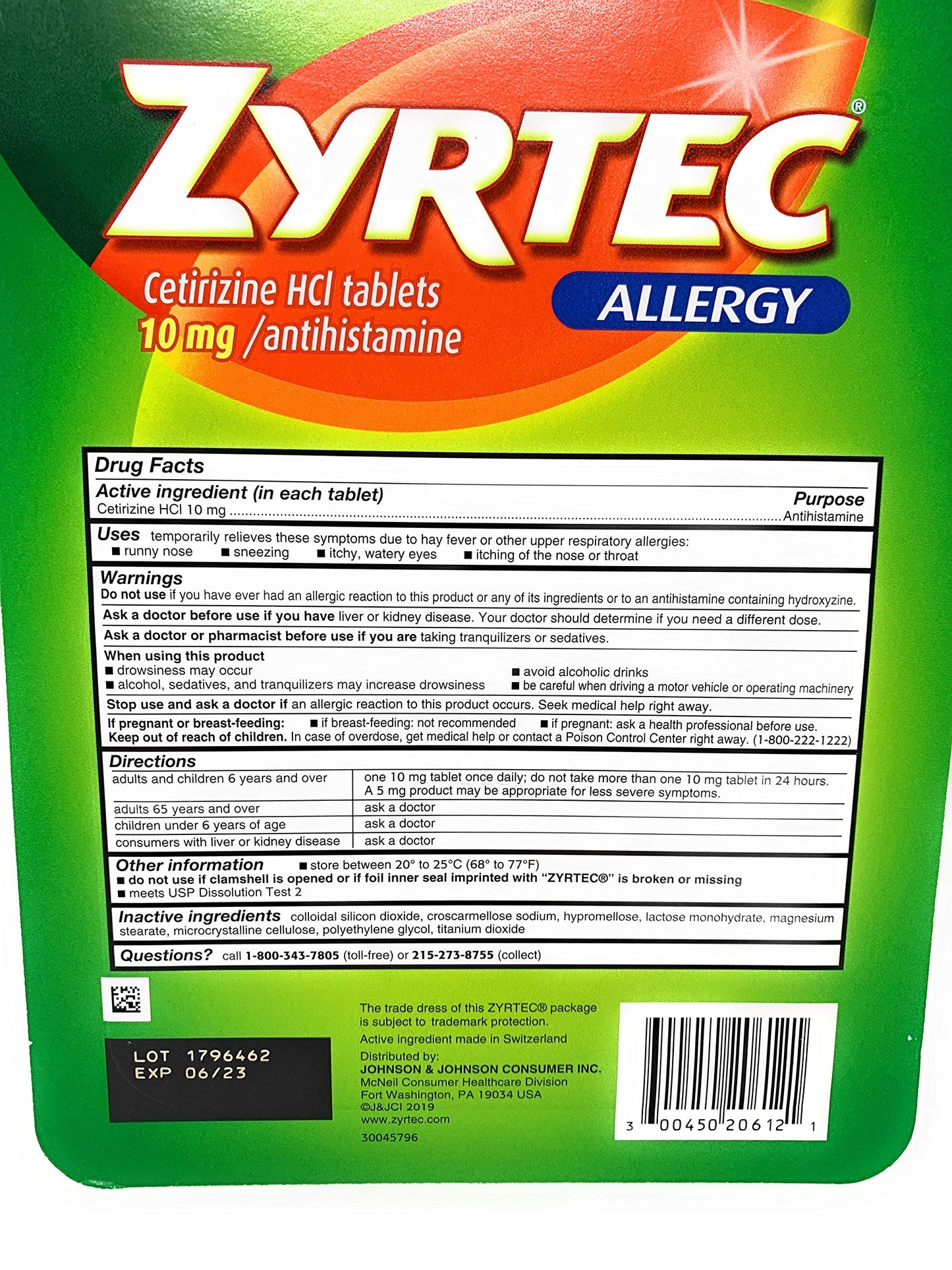 Zyrtec Cetirizine Hcl/Antihistamine (120 Tablets 10mg each)