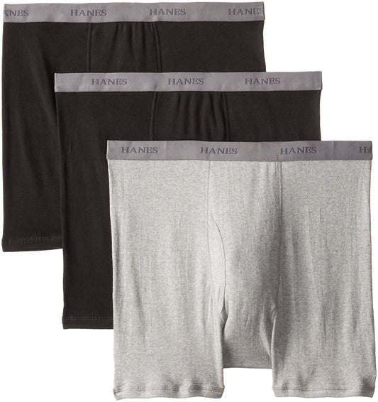 Hanes Men's 3-Pack Boxer Brief-Big Sizes, Black/Grey, XXXXXX-Large
