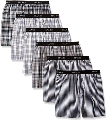 Hanes Ultimate Men's Yarn Dye Exposed Waistband Boxer-Multiple Packs and Colors, Assorted-6 Pack, X-Large
