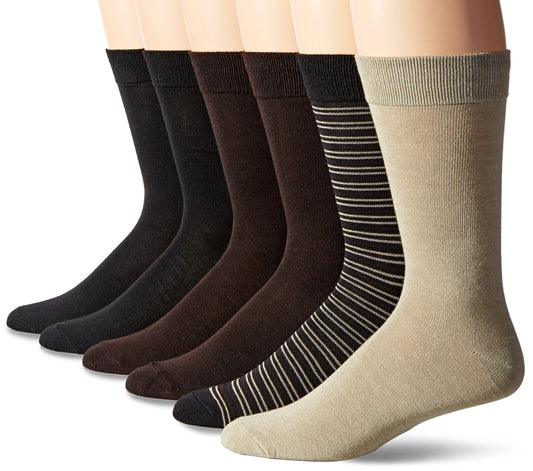 Hanes mens Comfortblend 6-pack Lightweight Mixed Crew Casual Sock, Navy/Ecru/Black/Brown, 6 12 US