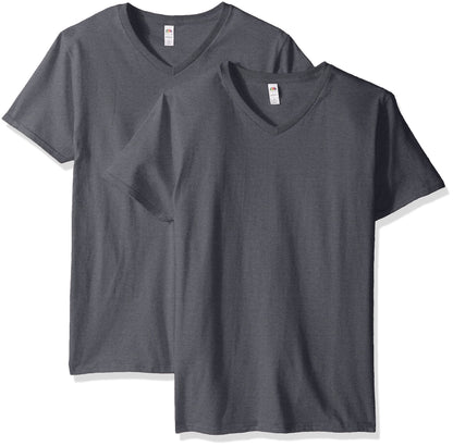 Fruit of the Loom Men's Lightweight Cotton Tees (Short & Long Sleeve), V-Neck-2 Pack-White, XX-Large