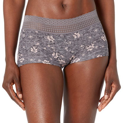 Maidenform Women's Dream Cotton with Lace Boy Short, Steel Grey Dot, 2X/9