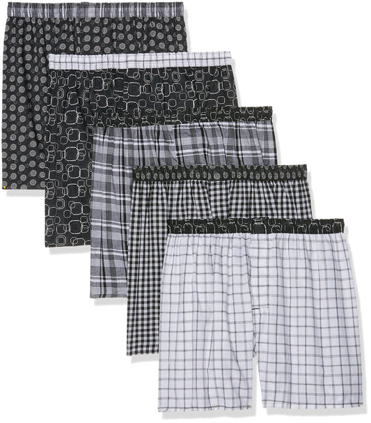 Hanes Men's 5-Pack Inside Exposed Waistband Woven Boxers, Assorted, X-Large