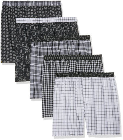 Hanes Men's 5-Pack Inside Exposed Waistband Woven Boxers, Assorted, X-Large
