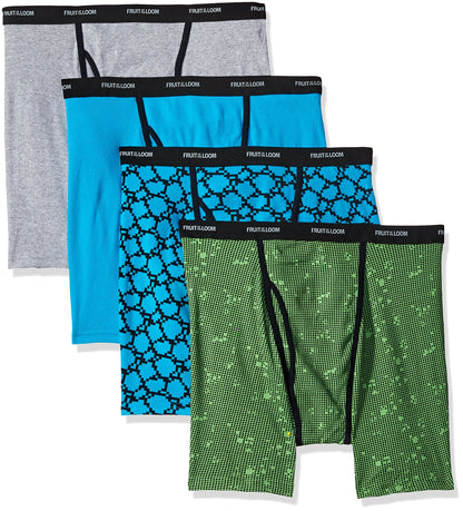 Fruit of the Loom Men's No Ride Up Boxer Brief, Stripe/Solid - Traditional Fly, Large