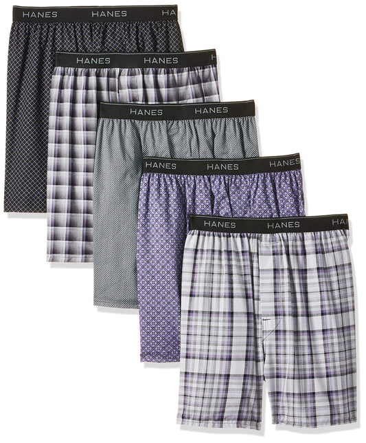 Hanes Men Hanes Men's Tagless Boxers with Exposed Waistband, Assorted Multi-Packs and Colors, 5 Pack - Assorted Prints