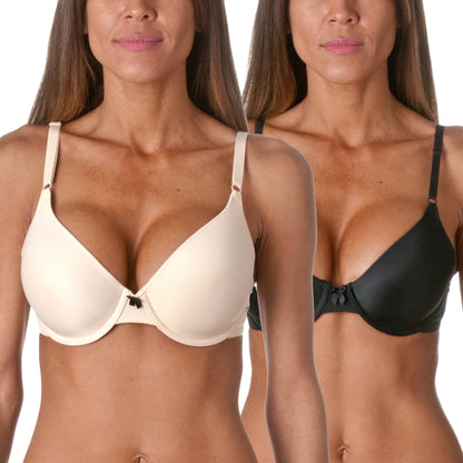 Maidenform Women's Fab Fit T-Shirt Bras (2 Pack), Latte Lift/ Black, Size 38C