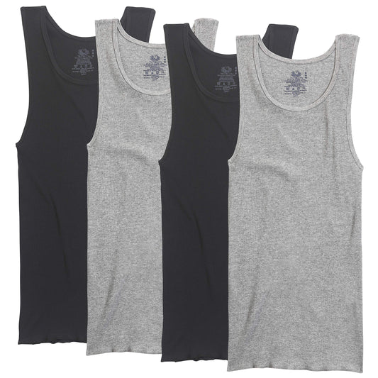 Fruit of the Loom Men's Big Contour Fit A-Shirt, Black/Gray, 3X-Large(Pack of 4)