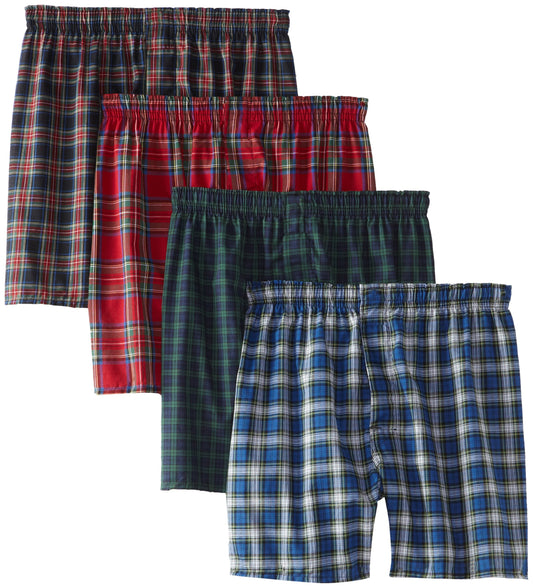 Hanes Men's 4-Pack FreshIQ Boxer with ComfortFlex Waistband, Assorted Tartan Plaid, X Large