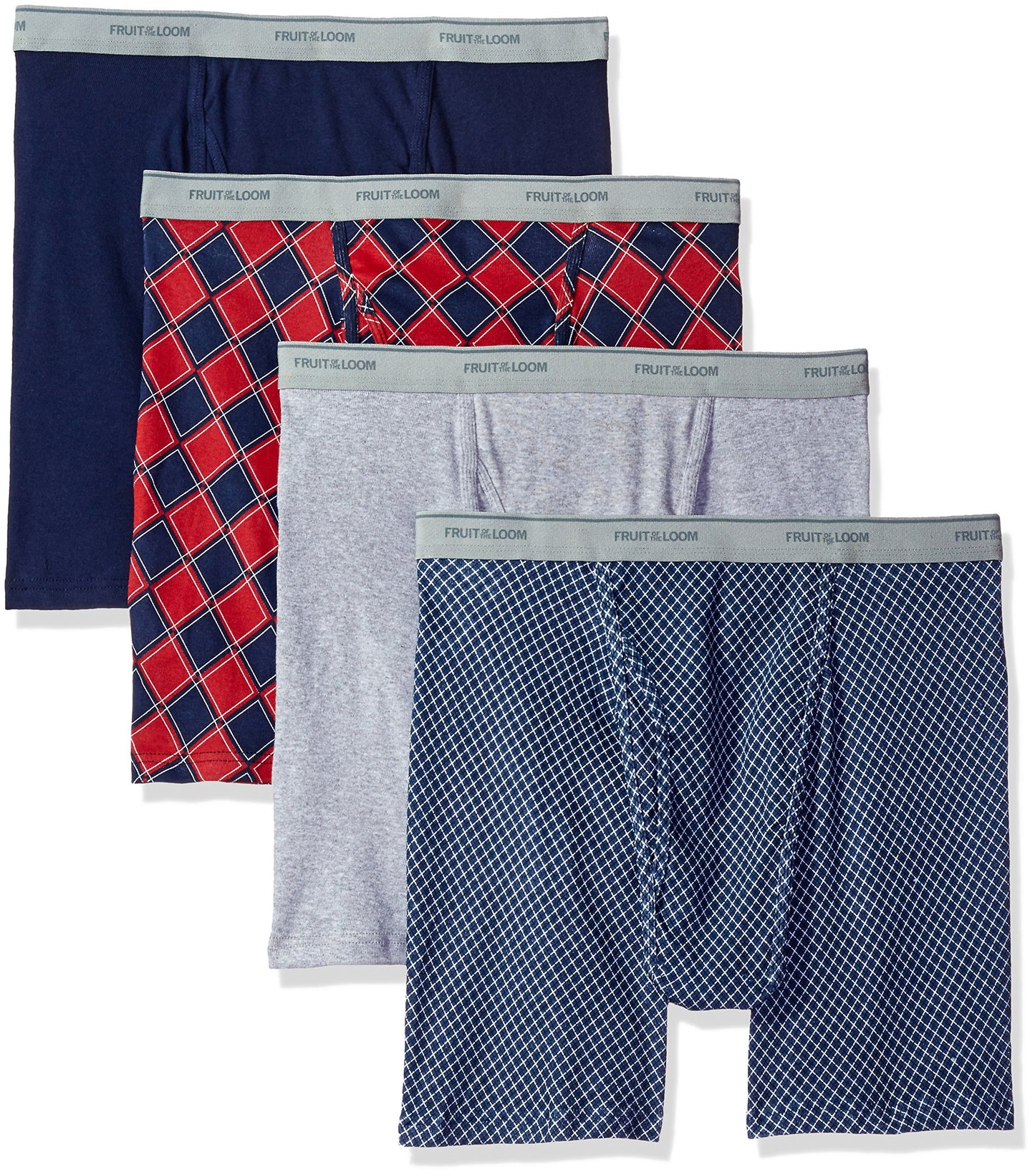 Fruit of the Loom Men's No Ride Up Boxer Brief, Stripe/Solid - Traditional Fly, Large