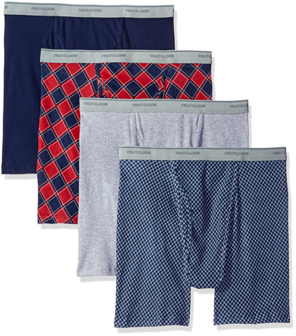Fruit of the Loom Men's No Ride Up Boxer Brief, Stripe/Solid - Traditional Fly, Large