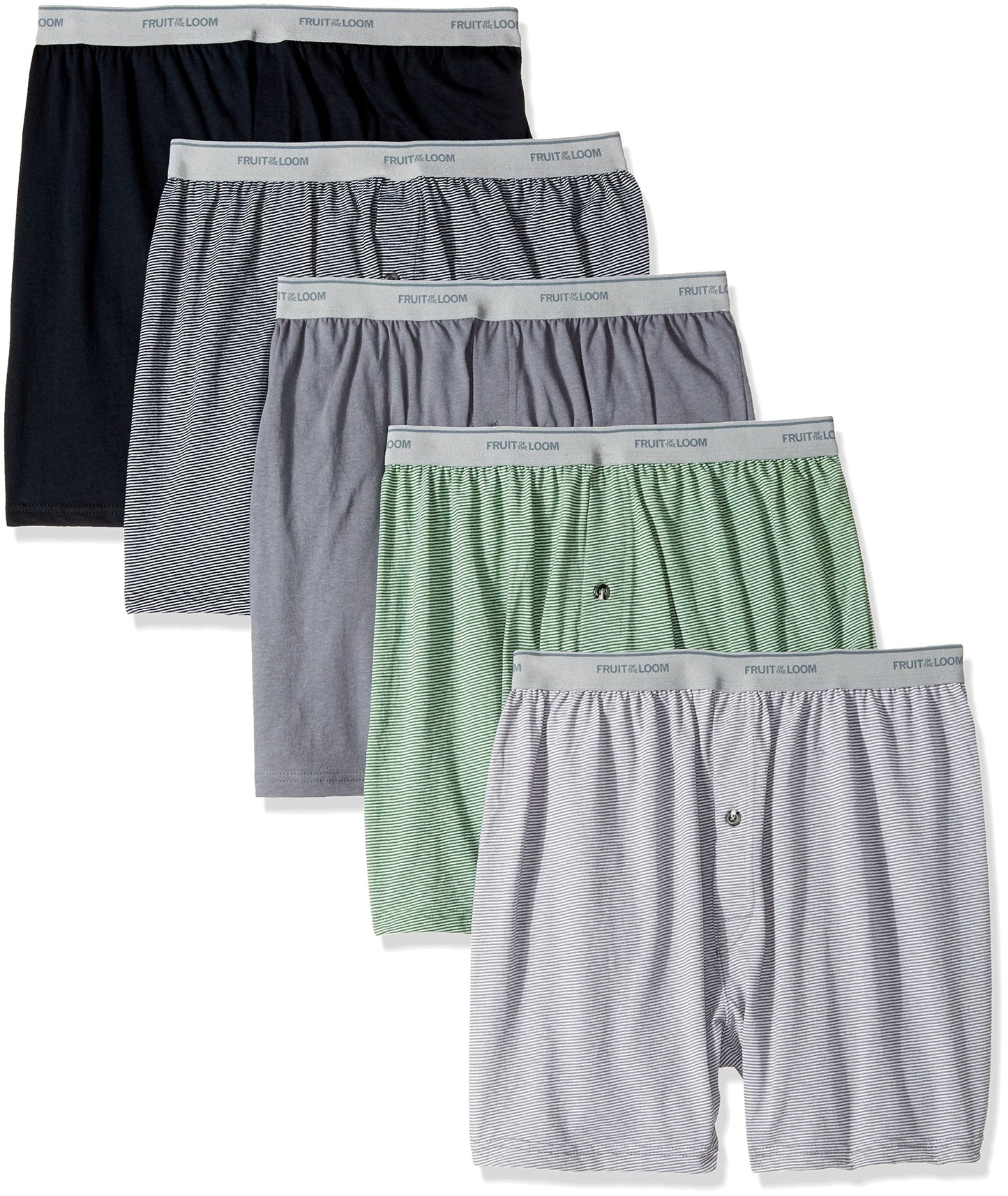 Fruit of the Loom Men's Exposed Waistband Knit Boxer (5 Pack), Assorted, X-Large