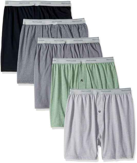 Fruit of the Loom Men's Exposed Waistband Knit Boxer (5 Pack), Assorted, X-Large