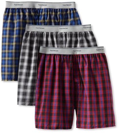 Fruit of the Loom Men's Exposed Waistband Woven Boxer - Colors May Vary, Assorted, Medium(Pack of 3)