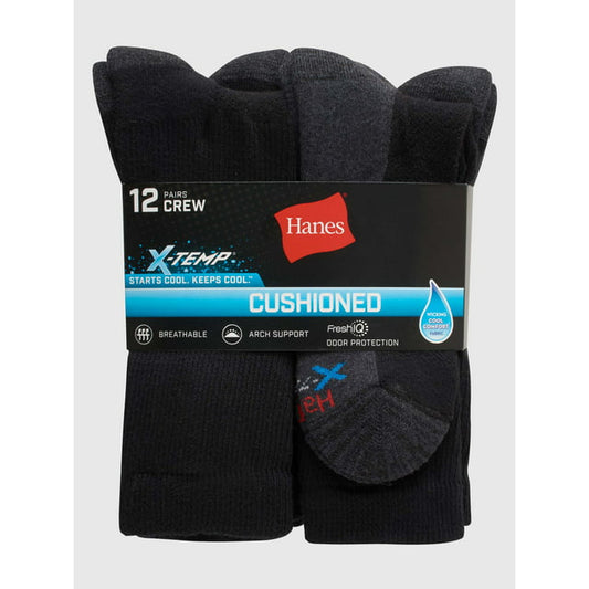 Hanes Men's, X-Temp Cushioned Crew Socks, 12-Pack