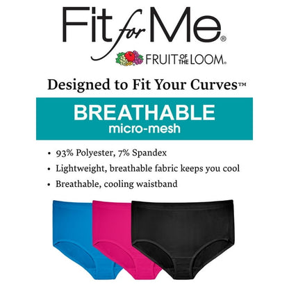 Fit for Me by Fruit of the Loom Women's Plus Size Breathable Micro-Mesh Brief Underwear, 6 Pack