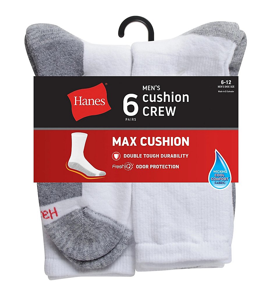 Hanes Double Tough Men's Crew Socks, Max Cushion, 6-Pairs Size 6-12