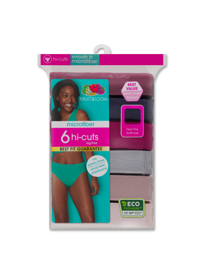 Fruit of the Loom Women's 6 Pack Microfiber Hi-Cut Panties