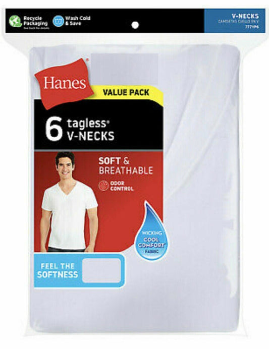 Hanes Men's White Comfortsoft V-necks 6 Pack