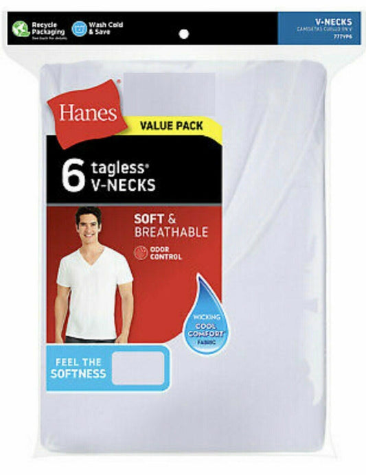 HANES WHITE V-NECK T-SHIRT WITH COMPLIMENTARY PAIR OF WHITE BREIF